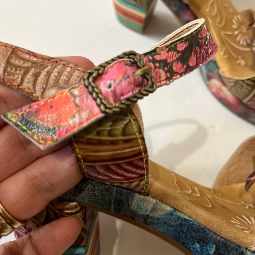 L'ARTISTE SPRING STEP LELANIE Leather Floral Platform Heels Slingback Sandal 39 - Picture 16 of 16